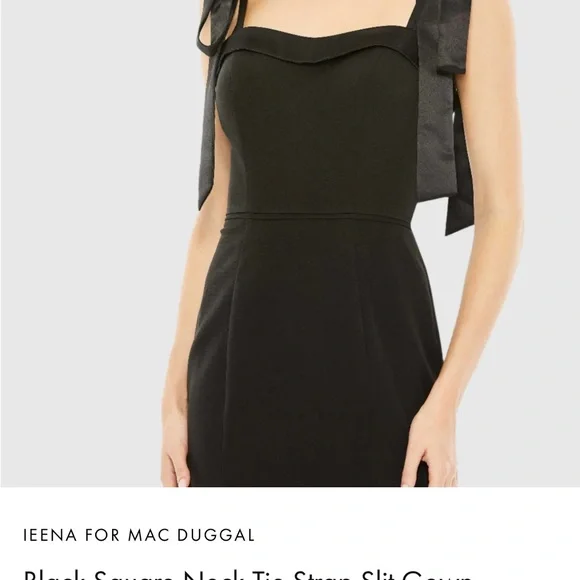 NWT IEENA FOR MAC DUGGAL
Black Square Neck Tie Strap Slit Gown Size 4 - Picture 2 of 10